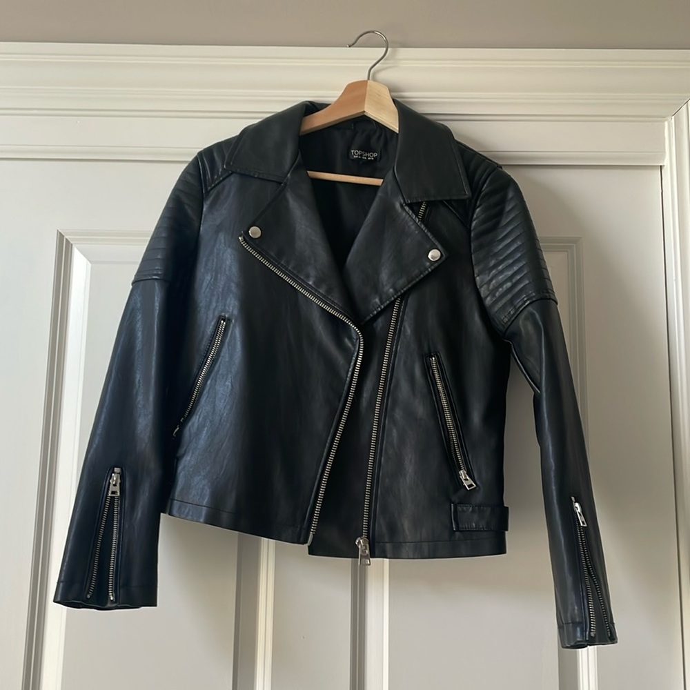 Topshop Black pleather moto jacket size US 6